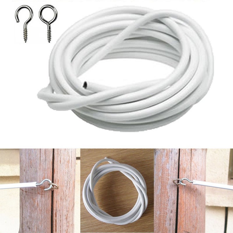 CfoPiryx White Curtain Wire Hanging Cord with Self-Adhesive Hook and Eyes for Net Curtain Rods (3 Meter) - Image 3